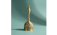Polished Finish Brass Hand Bell Ornate Metal Desk Bell Loud Clear Chime Home Decor Engraved Pattern for Classroom