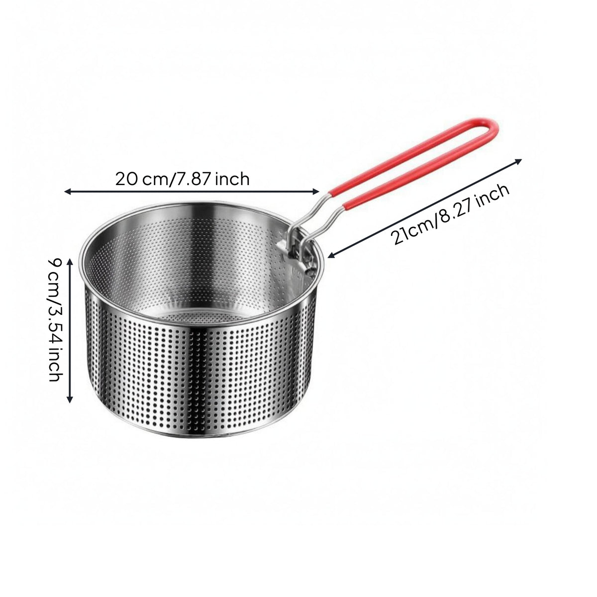 Silicone-Coated Handle Stainless Steel Frying Basket Open-Top Perforated Frying Basket