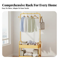 Space Saving Mobile Garment Rack with Shelves Easy Assembly Rolling Clothes Rack Sturdy Steel Frame Portable Clothes Hanging Stand Heavy Duty for Apartment Dwellers, Homeowners, Bedroom, Dorm Room, Entryway, Boutique