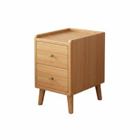 Solid Wood Legs Narrow Nightstand with Shelf Rounded Corners Wooden Bedside Cabinet for Living Room