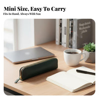 Leather Fastener Pen Bag Minimalist Design Leather Pen Pouch Zippered Writing Instrument Case Long-Lasting Top-Grain Leather
