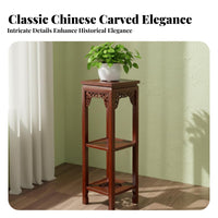 Chinese Design Flower Stand Decorative Solid Wood Plant Holder Sturdy Tall Wooden Bonsai Stand for Collectors, Living Room, Entryway, Corner