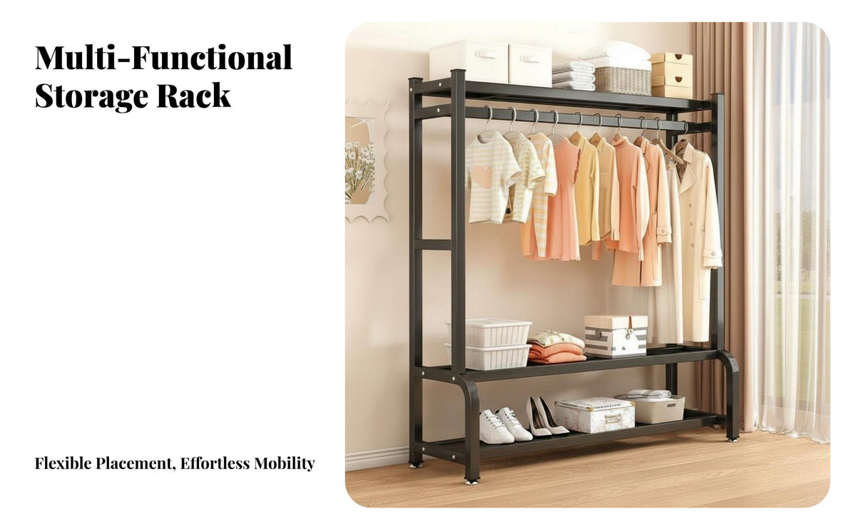 Mobile Design Rolling Clothing Rack Space Saving Rolling Clothes Rack Multi-Functional Portable Wardrobe on Wheels Easy Assembly for Students, Homeowners, Boutique Owners, Bedroom, Dorm Room, Apartment, Entryway
