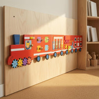 Children's Train Activity Board Fine Motor Skills Train Wall Busy Board Solid Wood Educational Activity Center