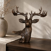 Deer Head Sculpture Antique Finish Table Ornament Craftsmanship Home Decor