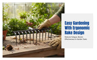 Foliage Rake, Multi-Tooth Steel Garden Tool, Efficient for Leaves, Soil, Debris