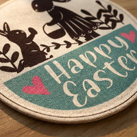 Round Easter Placemat Happy Easter Festive Design Linen Dining Placemat Easy To Care Hare Illustration Table Mat for Party Hosts, Families, Kitchen, Restaurants