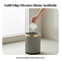 Gold Border Trash Bin Wide Mouth Accessible Ing Round Striped Trash Can Double Tier Waste Bin Easy to Clean Lidless Garbage Can