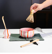 Ceramic Painted Striped Matcha Tea Set with Whisk Accessories