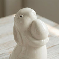 Ceramic Bunny Figurine, Glazed Porcelain Rabbit Ornament, Minimalist Easter Decoration Statue, Cute Animal Sculpture for Home Dining Table Centrepiece, Tiered Tray or Spring Gift