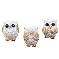 3 Pieces Three Owl Ornaments Gift Idea Resin Owl Statue Artisanal Appearance Table Ornament for Desktop, Shelf