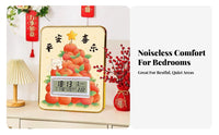 Auspicious Theme Persimmon Art Desk Clock Silent Operation Digital Alarm Clock for Gift Givers, Office Workers, Bedroom, Bedside, Nightstand