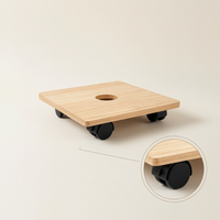 Wooden Plant Caddy with Wheels, Square Moving Plant Pot Stand with Universal Rollers