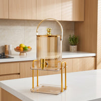 Water Dispenser with Stand and Metal Lid, 7 Pack Large Capacity Drink Dispenser with Tap, Glass Water Jug for Fruit Tea and Cold Brew Coffee