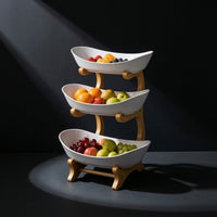 Fruit Tray Stand with Bamboo Rack Tiered Three Tier Serving Tray 3 Tier Fruit Basket Elegant Serving Stand with Bowls for Hosts