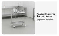 Medical Facility Treatment Trolley Heavy-Duty 2-Tier Medical Trolley Easy to Clean Stainless Steel Instrument Cart for Salon Hospital, Workshop