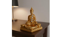 Intricate Details Buddha Tealight Holder Jeweled Accents Meditating Buddha Figurine Spiritual Decor Tabletop Statue Artisanal Look for Buddhists, Meditation Practitioners, Mindfulness Practice Enthusiasts, Living Room, Office, Entryway