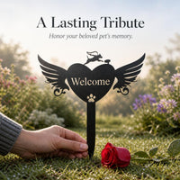 Pet Memorial Heart with Wings Metal Silhouette Grave Marker