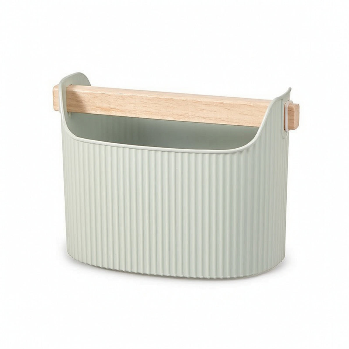 Waste Bin with Wood Handle Ribbed Trash Can Compact for Bathroom Vanity