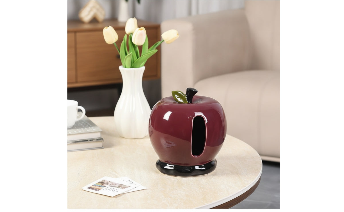 Decorative Apple Tissue Box Glossy Ceramic Tissue Box Novelty Decor Smooth for Living Room, Coffee Table, Office