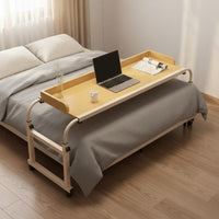 With Wheels Adjustable Height Overbed Desk Multi-Purpose Cross Bed Computer Table Sturdy Frame C-Shaped Bed Side Table Rounded Corners for Students