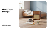 Rattan Drawer Front Robot-Shaped Side Table Space-Saving Design Multi-Compartment Side Cabinet space-efficient Size Nightstand adaptable Use for Children, Families, Homeowners, kid's Room, Playroom, Home Office, Entryway