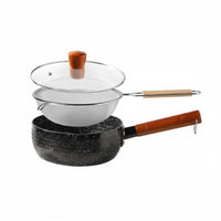 Maifan Stone Coating Japanese Yukihira Pan Multi-Functional Non-Stick Milk Pan Easy to Clean Single Serving Pasta Pot Wooden Handle for Students, Singles, Dorm Room