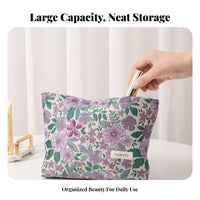 Floral Embroidered Cosmetic Bag Large Capacity Embroidered Floral Makeup Bag