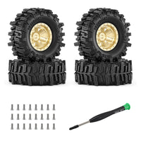 4 Pieces RC Crawler Wheel and Tire Set 1/30 Scale RC Crawler Tires with Brass Hubs Wheel and Tire Set All-Terrain Wheels Deep