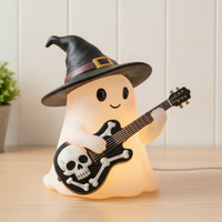 Tabletop Ghost Ornament with Guitar Miniature Ghost Figurine with Witch Hat Festive Gothic for Goth Fans