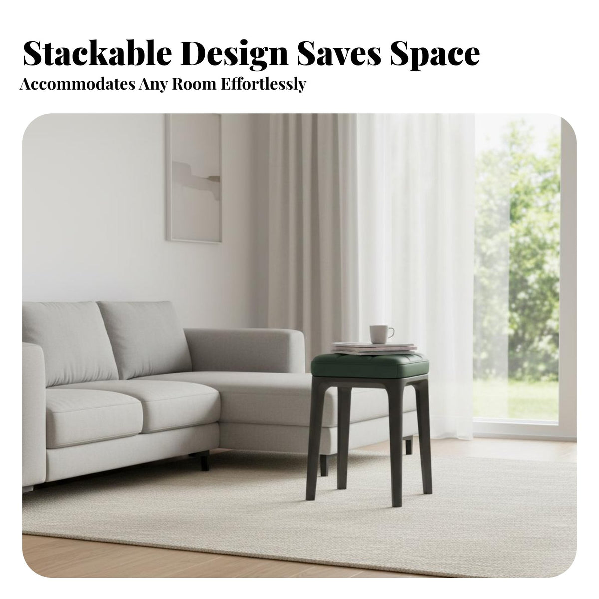 Padded Square Stool Hard-Wearing Stackable Square-Seat Stool Thick Pad Indoor Furniture for Adults, Business Owners, Dining Room, Bedroom, Small Areas