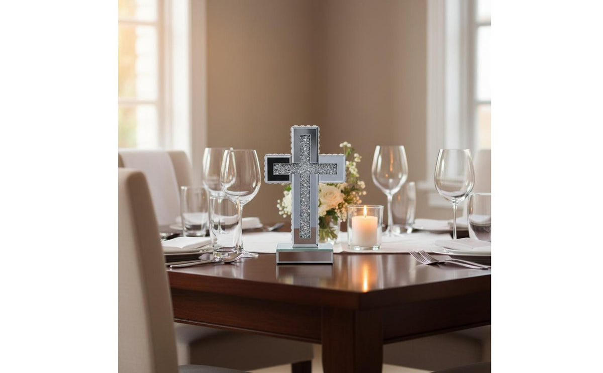 Mirror Cross Ornament Polished Surface Cross Decoration Stable Base for Tabletop, Desk, Office