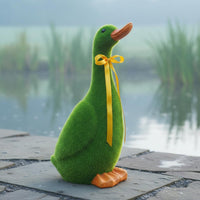 Flocked Duck Statue Weather Resistant Duck Garden Statue Hand-Crafted for Patio, Pondside, Balcony