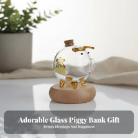 Glass Pig Piggy Bank Ideal Gift Pig Shaped Change Bank Decorative Clear Glass Savings Jar for Kids, Infants, Nursery, Desktop