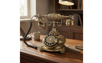 Ornate Antique Phone Message Book Bronze and Gold-Toned Rotary Desktop Telephone Resin Body Vintage Rotary Phone Ornament Metal Accessories