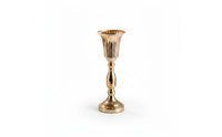 Trumpet Vase with Round Base Gold Pedestal Vessel Vase with Pedestal Base Vertically Ribbed Polished Lustrous