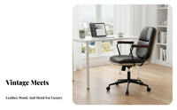 Height Adjustable Armless rotate Chair with casters Retro Design Computer Seat Rolling Casters Office Furniture Padded padding for Home Workers, Students, Adults, Study Room, Bedroom
