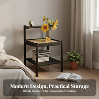Minimalist Design Bedside Storage Table Compact Design 2-Tier Woven-Top Stand Space-Saving Nightstand Multi-Purpose for Apartment Dwellers, Homeowners, Students, Bedroom, Small Areas, Living Room, Home Away Ice