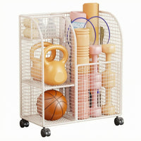 Metal Home Gym Storage Trolley Grid-styleGrid Fitness Equipment Organizer Arched Side Panels Exercise Gear Rack Two Shelf Levels