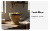 With Handle Handwoven Bamboo Basket Multi-Purpose Handmade Bamboo Basket Breathable Design Natural Fruit Holder Multipurpose for Market Shoppers, Restaurant Owners, Kitchen, Picnic, Countertop, Picnics