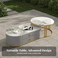2 Pieces Sintered St Single Surface Table Easy to Clean Modern Coffee Table with Drawers Light Luxury Design 2 Piece Living Room Tables for Adults