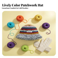 Colorful Knit Bucket Hat Warm Retro Design Fisherman Hat Cute Design Fuzzy cap for Young Adults, Teenagers, Winter, Daily Wear