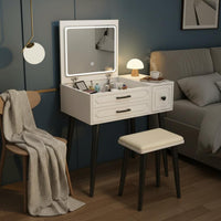 Hinged Lid Vanity Table Space Saving Dressing Table with Mirror and Stool Bedroom Furniture for Women