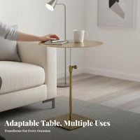 Adjustable Pedestal Table Movable Round Drink Stand Brushed Finish for Bedroom