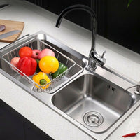 Extendable Dish Rack and Stainless Steel Dish Drainer, Over the Sink Dish Rack for Space-Saving Kitchen Sink Organizer, Modern Minimalist Style