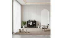 Multifunctional Modern Sideboard Cabinet Scratch Resistant Kitchen Buffet with Storage Fluted Glass Doors Coffee Bar Cabinet Sintered Stone Top for Dining Room