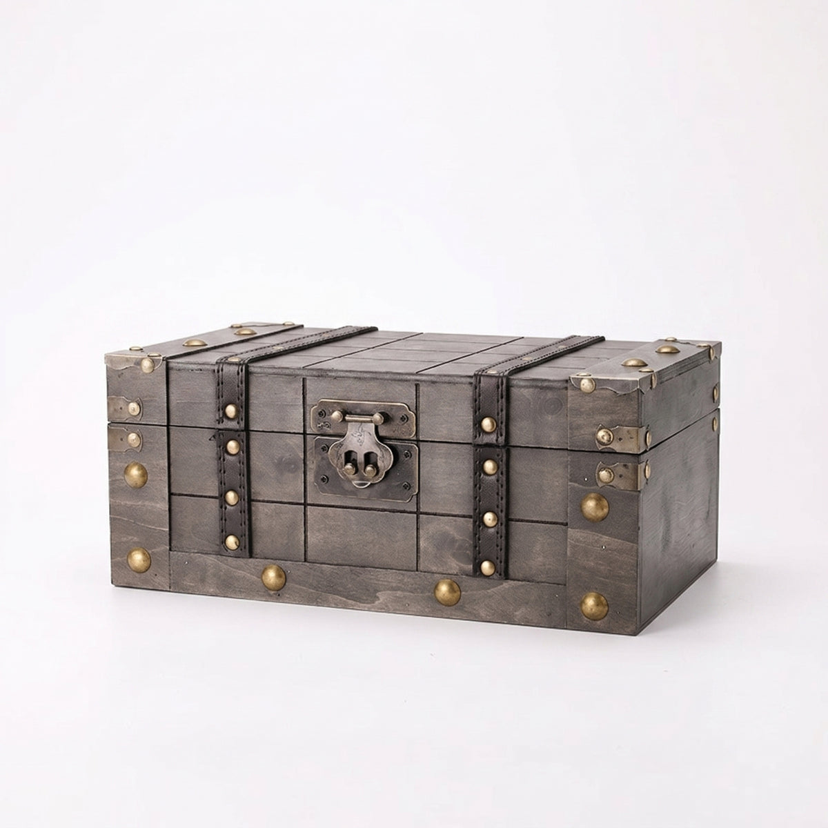 Wooden Box with Hinged Lid Weathered Wooden Box with Lock Compact Jewelry Chest for Dresser, Desk