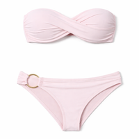 Women's Solid Color Bikini Set with Split Design, European Style Padded Top for Support and Comfort, Durable Polyester and Spandex for Water Sports