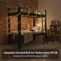 Loft Bed with Desk and Wardrobe Multi-Functional Loft Bed with Desk and Storage Raised Rail for Students, Teenagers, Dorm Room, Apartment
