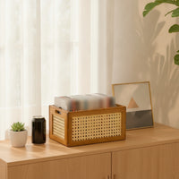 CD Storage Box Wooden Desktop Organizer with Handles Compact CD Holder for Collectors